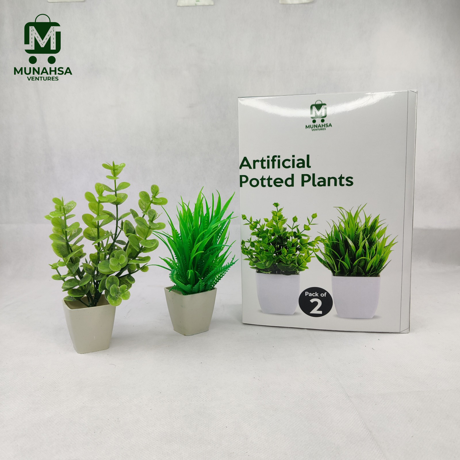 2 Pack Plants in Pots Artificial Eucalyptus Plant Mini Potted Faux Plants Indoor Small Plastic Wheat Grass Shrubs