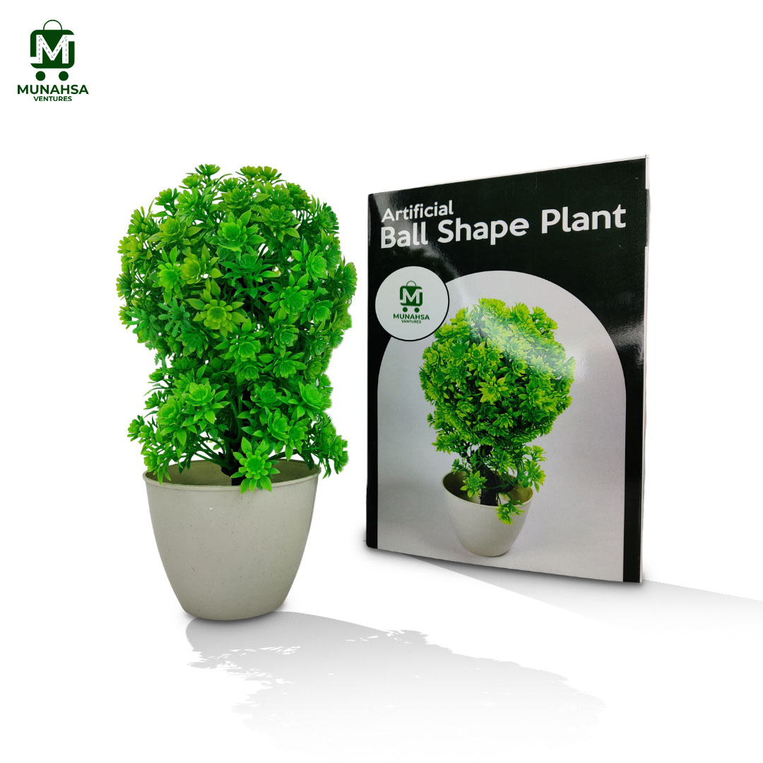 Artificial Plants Ball Shape Tree Small Mini Artificial Flowers Decoration | Artificial Plants Ball for Home Bathroom Garden Decoration Green | White Color