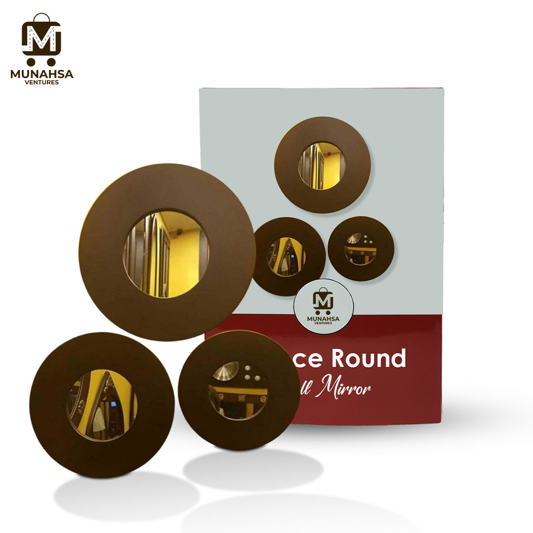 3 Peace Round Shape Wall Mirror Trending Wall Mirror for Living Room Beautiful Wooden Wall Mirror Premium Quality Round Shape Wall Mirror
