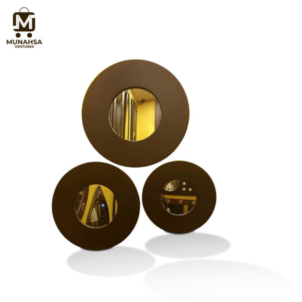 3 Peace Round Shape Wall Mirror Trending Wall Mirror for Living Room Beautiful Wooden Wall Mirror Premium Quality Round Shape Wall Mirror - Image 2