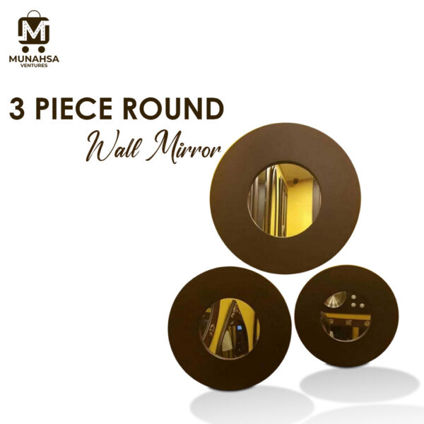 3 Peace Round Shape Wall Mirror Trending Wall Mirror for Living Room Beautiful Wooden Wall Mirror Premium Quality Round Shape Wall Mirror - Image 5