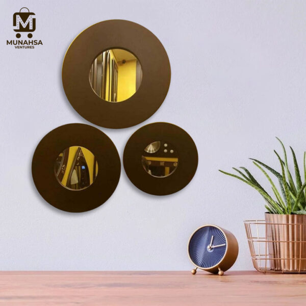 3 Peace Round Shape Wall Mirror Trending Wall Mirror for Living Room Beautiful Wooden Wall Mirror Premium Quality Round Shape Wall Mirror - Image 3