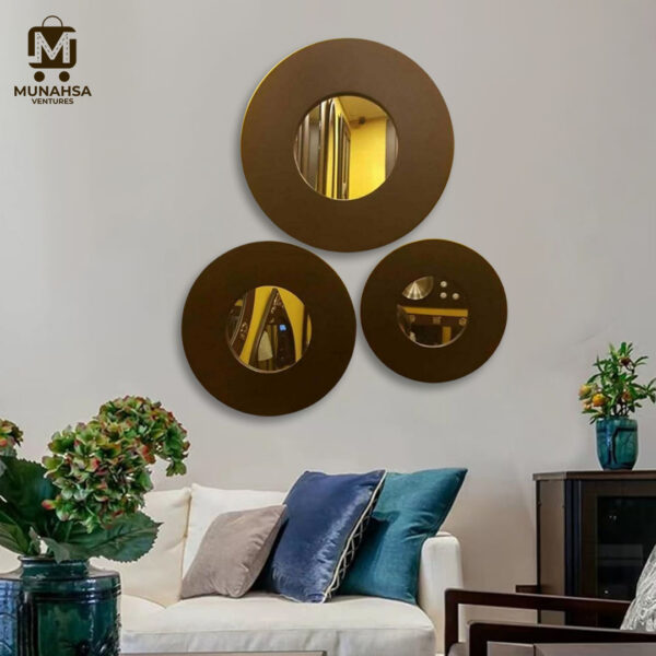 3 Peace Round Shape Wall Mirror Trending Wall Mirror for Living Room Beautiful Wooden Wall Mirror Premium Quality Round Shape Wall Mirror - Image 4