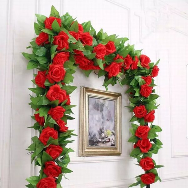 2.5M Fashion Home Decor Green Leaves Colorful Artificial Rose Hanging Garland Silk Flowers - Image 3