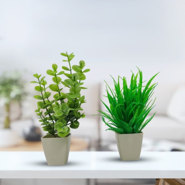 2 Pack Plants in Pots Artificial Eucalyptus Plant Mini Potted Faux Plants Indoor Small Plastic Wheat Grass Shrubs - Image 2
